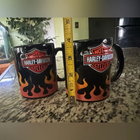 2 Sets of Ceramic Harley-Davidson Embossed Sculpted Flames Coffee Mugs - Picture 7 of 8